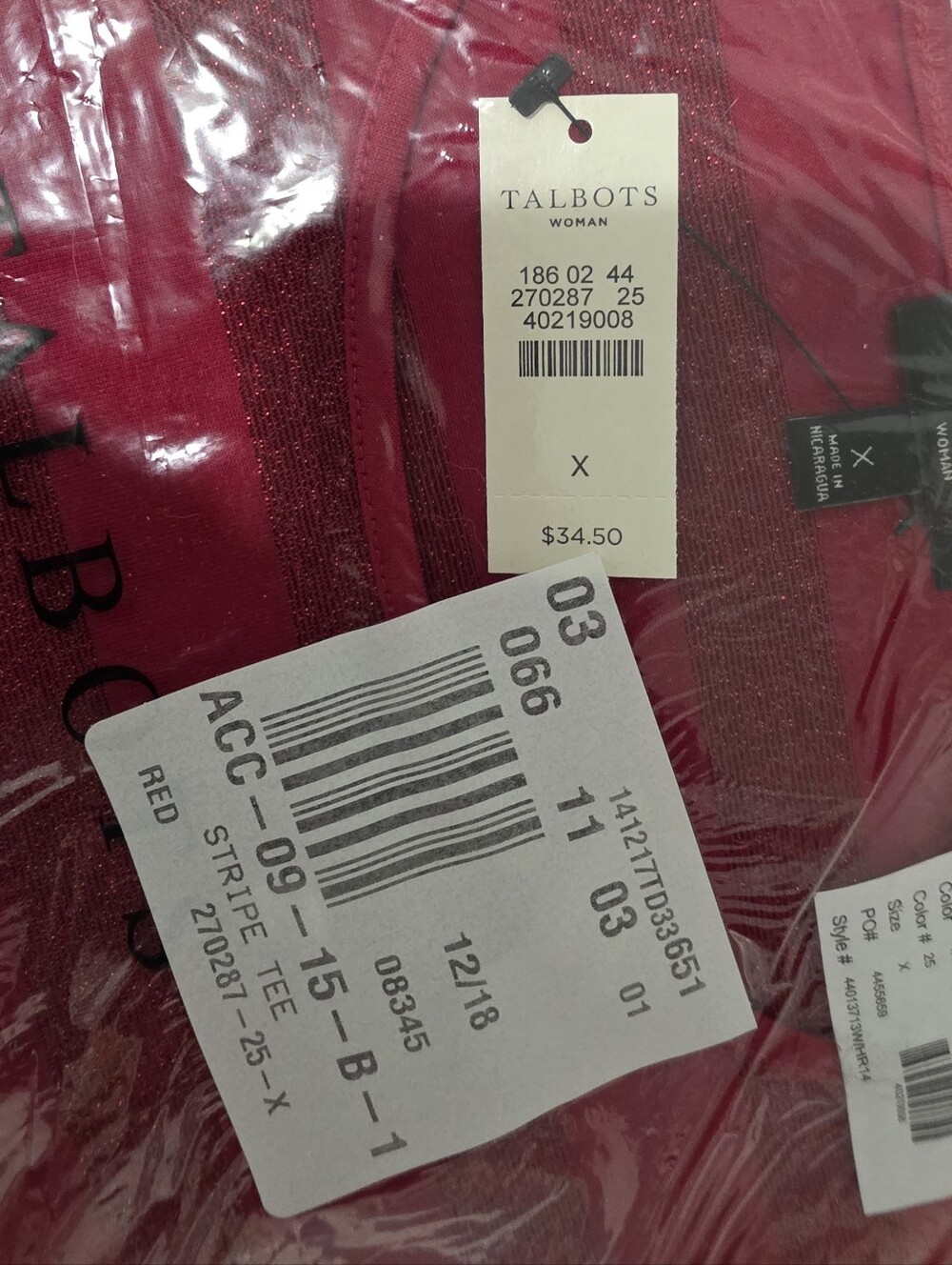 NWT Talbots Woman Striped Shimmer Tee Top Red Burgundy Plus Size X New Sealed - Picture 4 of 8